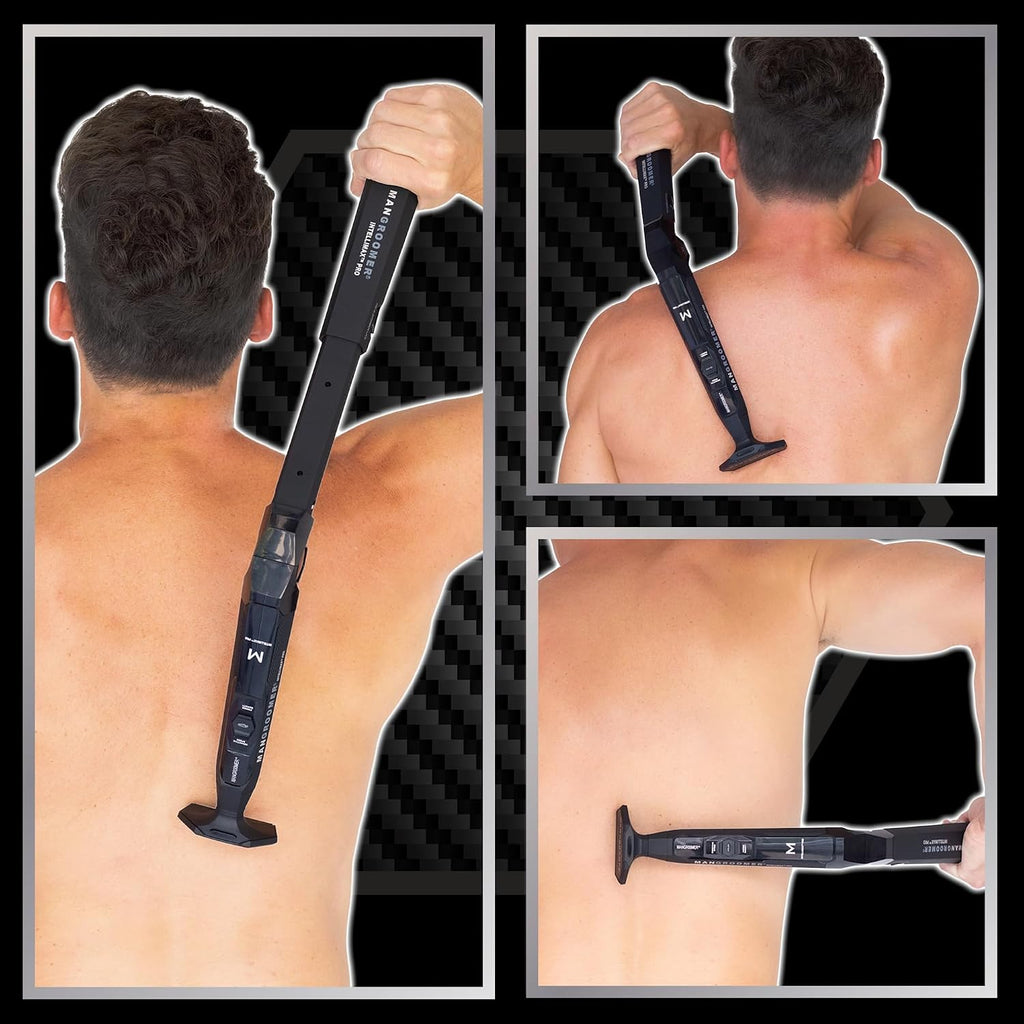 MANGROOMER - INTELLIMAX PRO - New Back Shaver with 2 Shock Absorber Flex Heads, Power Hinge, Extreme Reach Handle and Advanced 2.7' Extra-Wide Blade Design (Version 3.0)