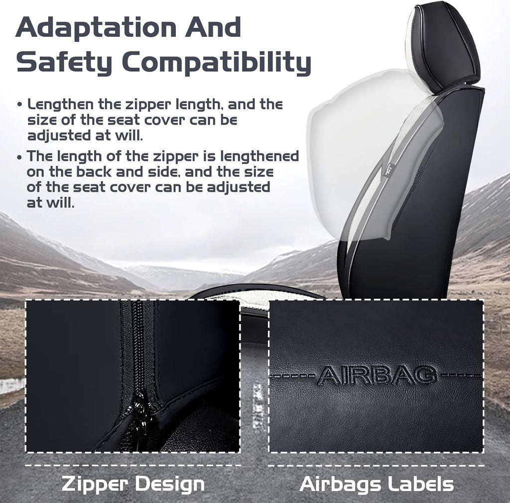 Car Seat Covers for Dodge Dart 2013-2016, Waterproof Nappa Leather Full Set Seat Cover, Anti-Slip and Comfortable Automotive Seat Protector&Accessories(Black White)