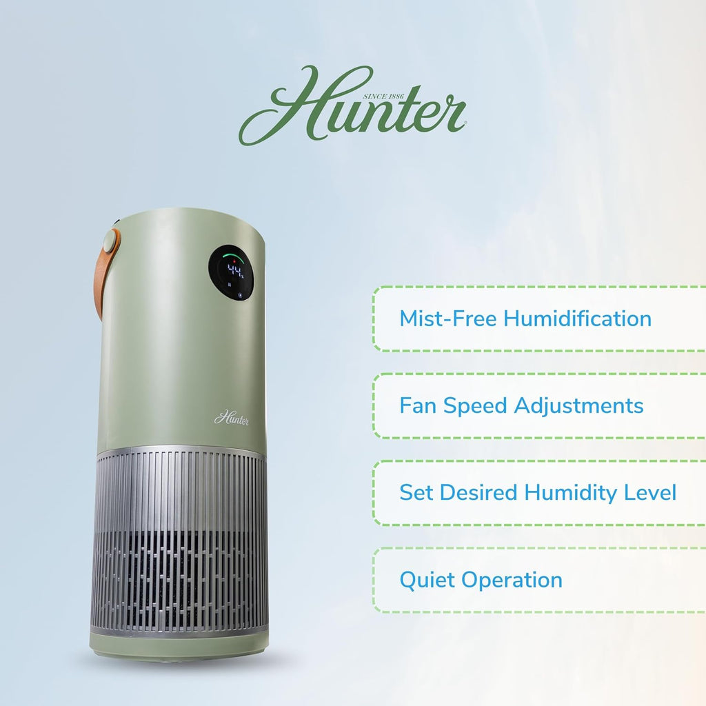 Hunter Fan Company Humidifier and Air Purifier In One, Advanced Filtration Air Purifiers for Home, Air Purifiers for Home Pets, Humidifiers for Bedroom and Humidifiers for Bedroom Baby, Sage/Silver