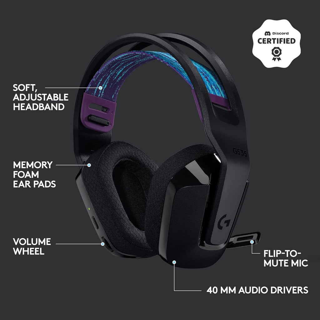 Logitech G535 Lightspeed Wireless Gaming Headset + Litra Beam LX Premium Dual-Sided RGB LED Streaming Key Light with TrueSoft - Black
