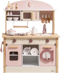 ROBUD Play Kitchen for Kids Toddlers, Wooden Play Kitchen with Realistic Accessories, Toy Kitchen Set with Plenty of Play Features, Modern Style Toy Kitchen for Girls & Boys, Gift for Ages 3+, Pink