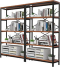 Himimi Industrial Bookshelf 5-Tier Set of 2, Bookcase 58' H Ladder Shelf, Storage Shelves Rack Shelf Unit, Accent Furniture Metal Frame, Home Office Furniture, Vintage Brown（2PCS）