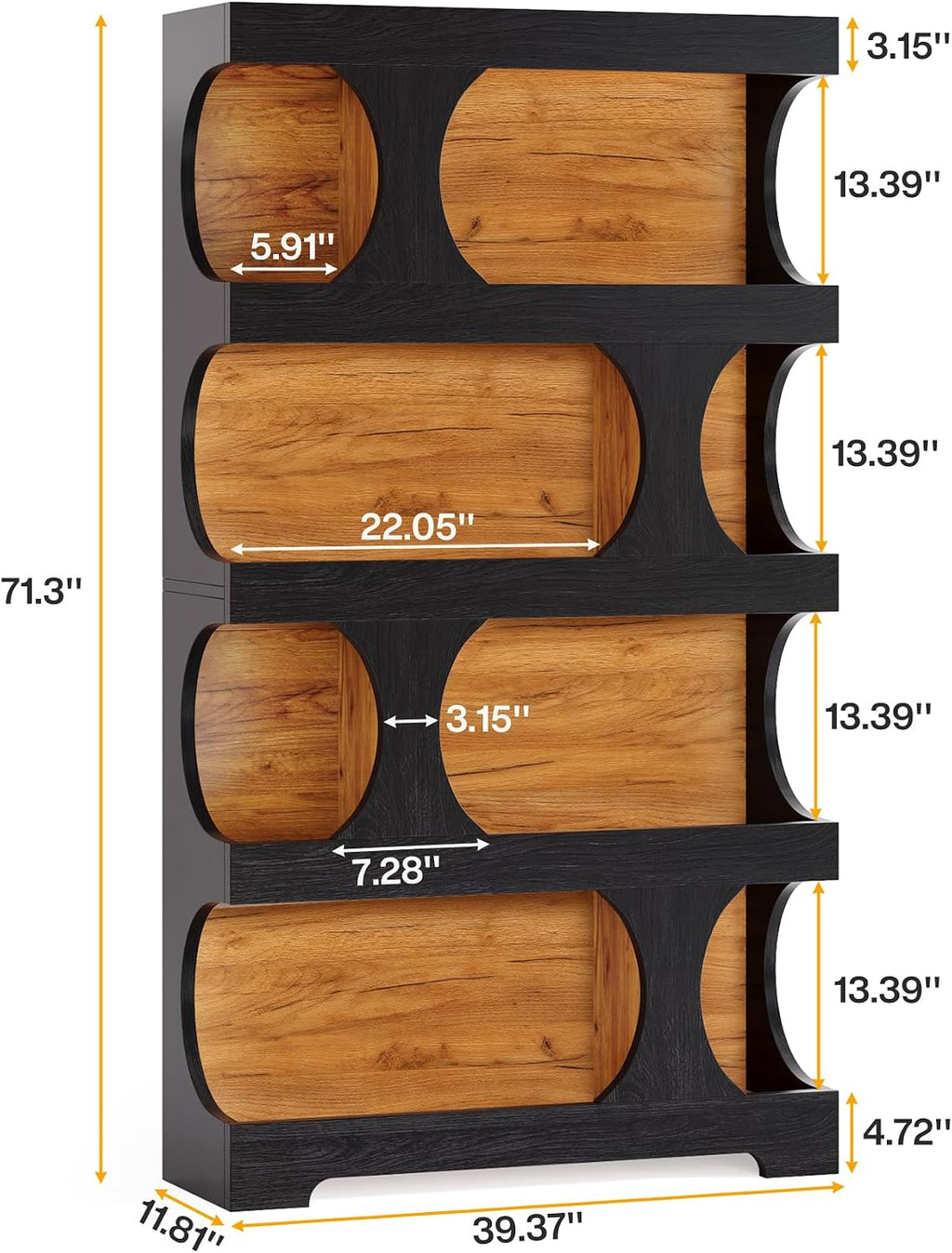 Tribesigns 71' Tall Bookcase, 4-Tier S-Shaped Bookshelf, Wood Decorative Storage Shelving, Modern Freestanding Display Shelves, Large Library Book Shelf Unit for Home Office Living Room, Black & Brown