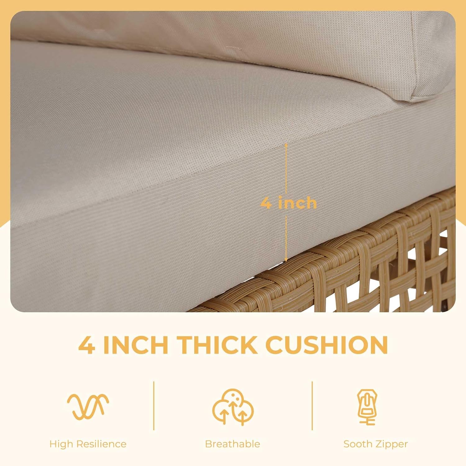 Grand patio 3-Piece Wicker Patio Furniture Set, Outdoor Sectional Sofa with Water Resistant Beige Thick Cushions and Coffee Table, Cream