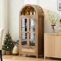 TYBOATLE 71' Tall Arched Pantry Cabinet with Innovative Drawer, Kitchen Cabinet with Anti-Tipping Device and Glass Door, Versatile Cupboard for Kitchen, Dining, Natrual