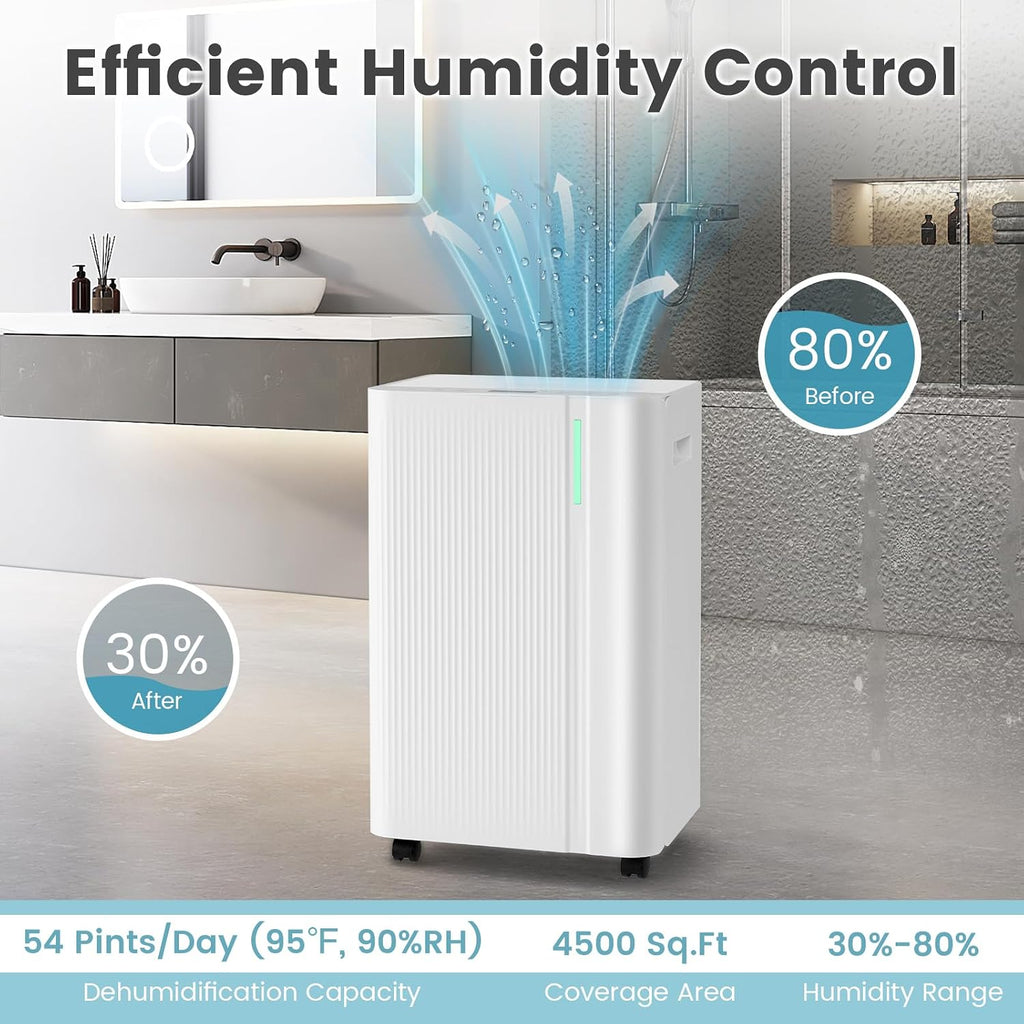 ARLIME 4500 Sq.Ft Dehumidifier for Home, 54 Pints Dehumidifier for Bathroom Bedroom Basement w/Drain Hose, 3 Modes, LED Display, 3-Color Indicator Light, 24H Timer, Child Lock & Auto Defrost