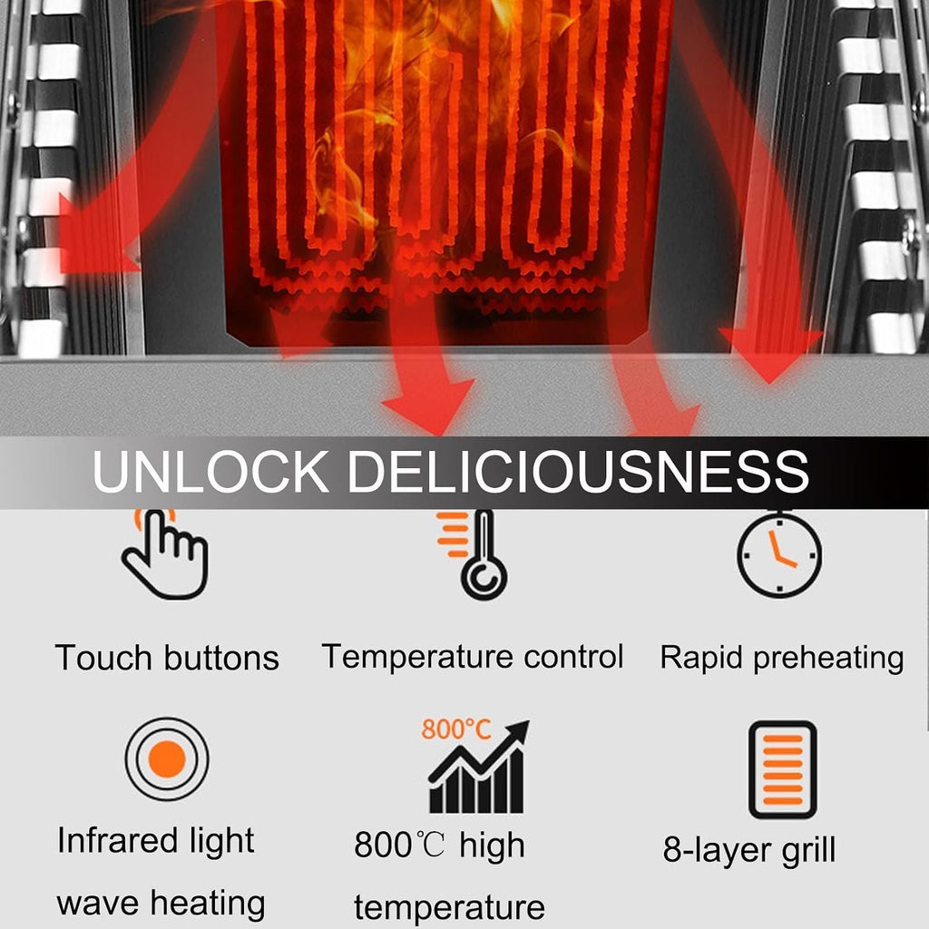 1700w Electric Steak Broiler -8-Layer Grill,Portable Table Top Steak Searer,Stainless Steel Small Camping Oven Steak Cooker Machine-Touch Button/800℃ High Temperature,B