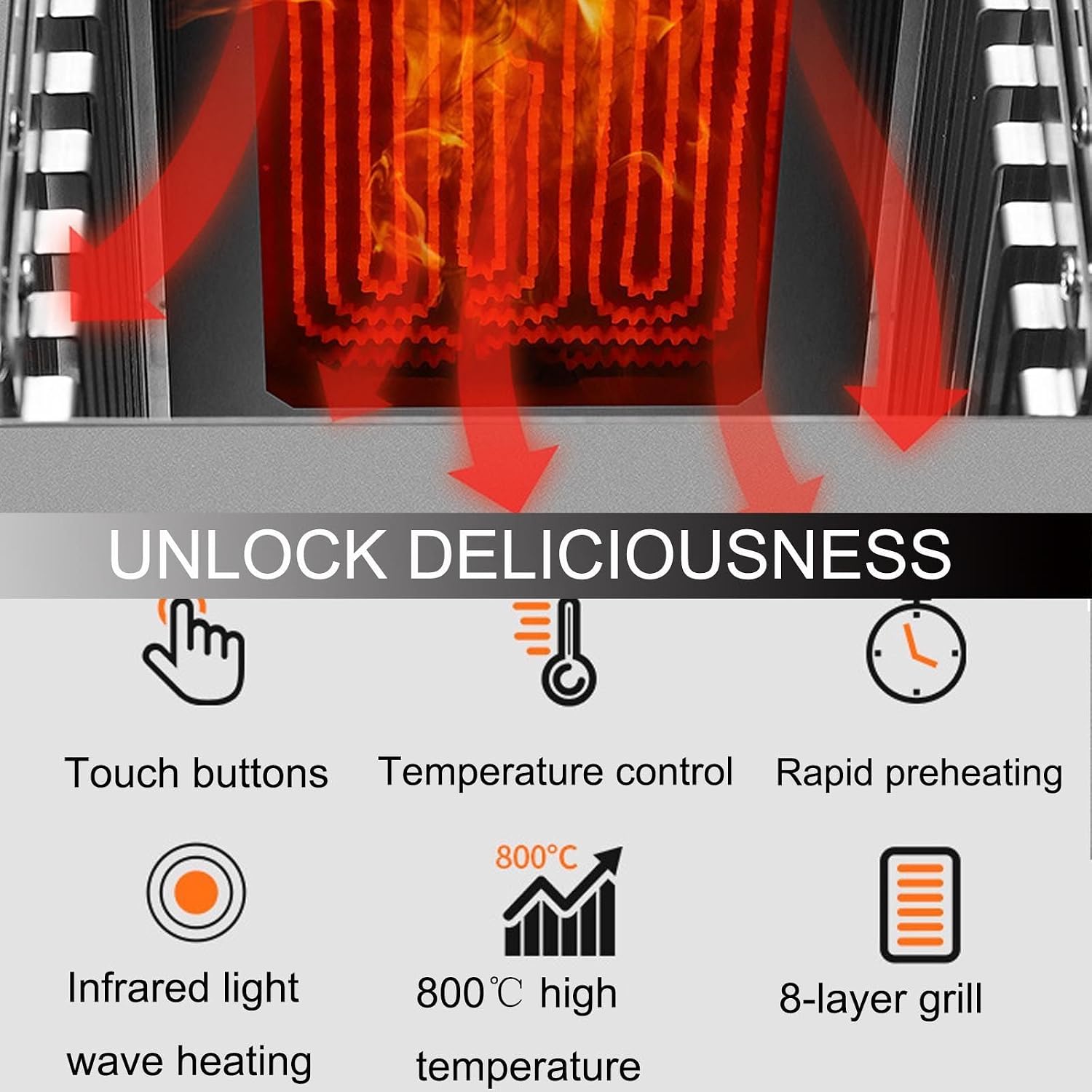 1700w Electric Steak Broiler -8-Layer Grill,Portable Table Top Steak Searer,Stainless Steel Small Camping Oven Steak Cooker Machine-Touch Button/800℃ High Temperature,B