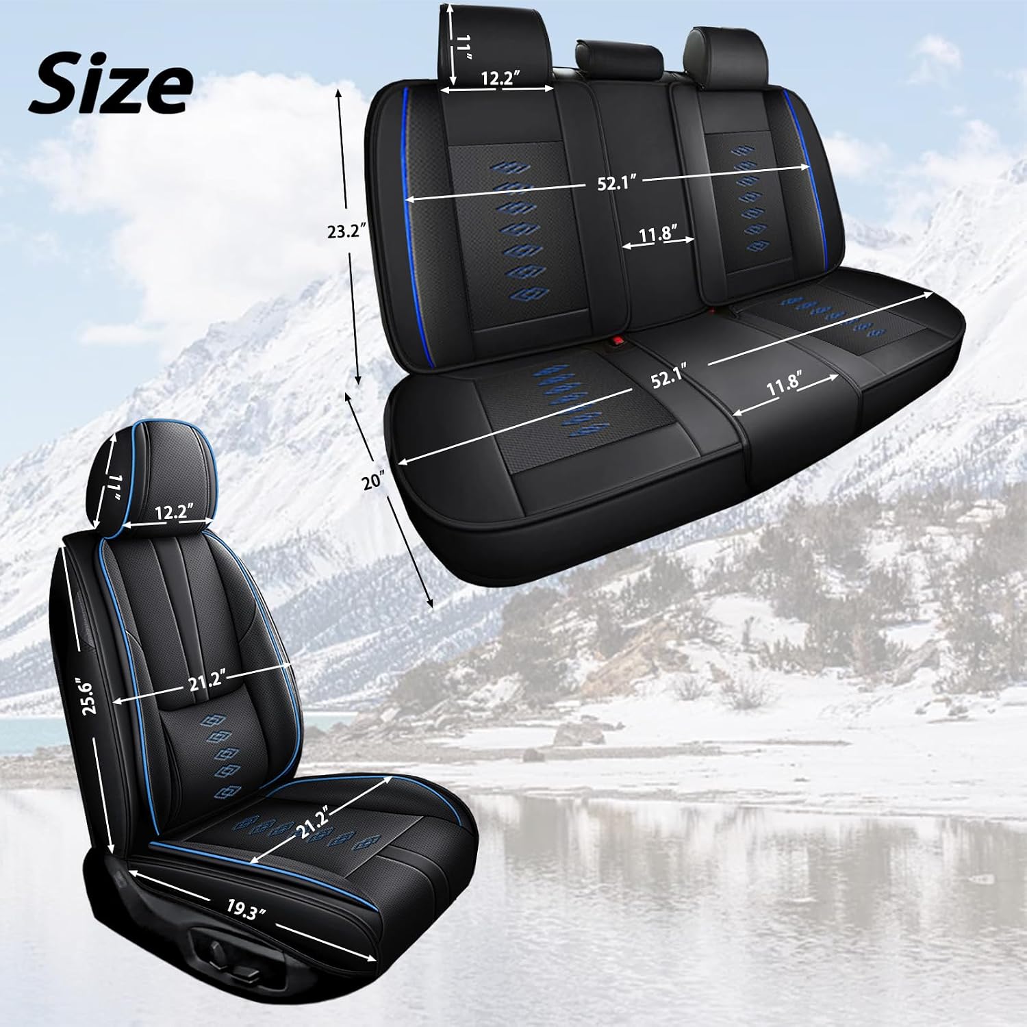 Leather Seat Covers for Lexus LS 460 2007-2017,Premium Car Seat Covers Full Set,Waterproof Car Seat Protectors with Airbag,Comfort Interior Cover Seats for Cars(Black+Blue)