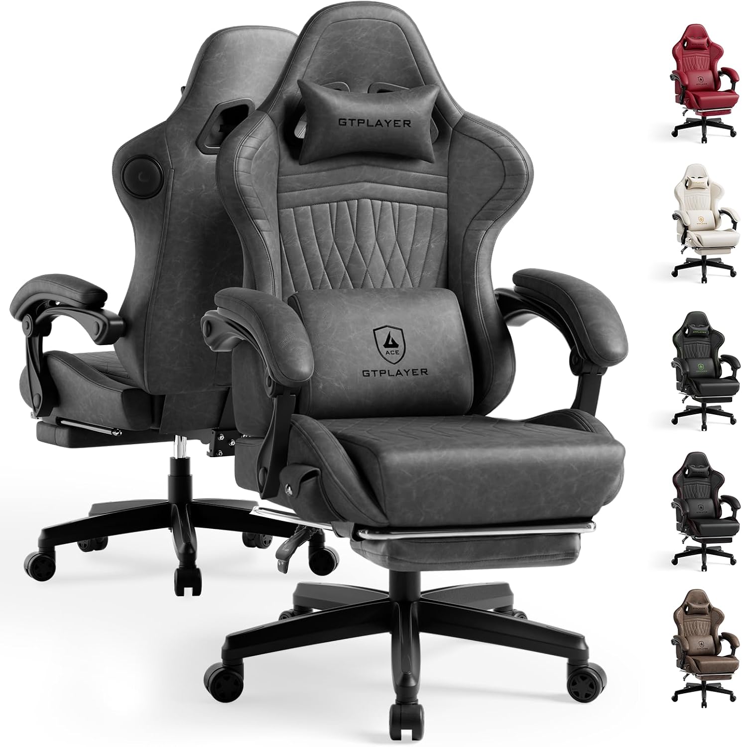 GTPLAYER ACE-PRO Music Gaming Chairs – Built-in Speakers, App Support & Bluetooth Control, Computer Game Chairs with Footrest for Adults, Ergonomic Reclining Silla, Linkage Armrest, Grey