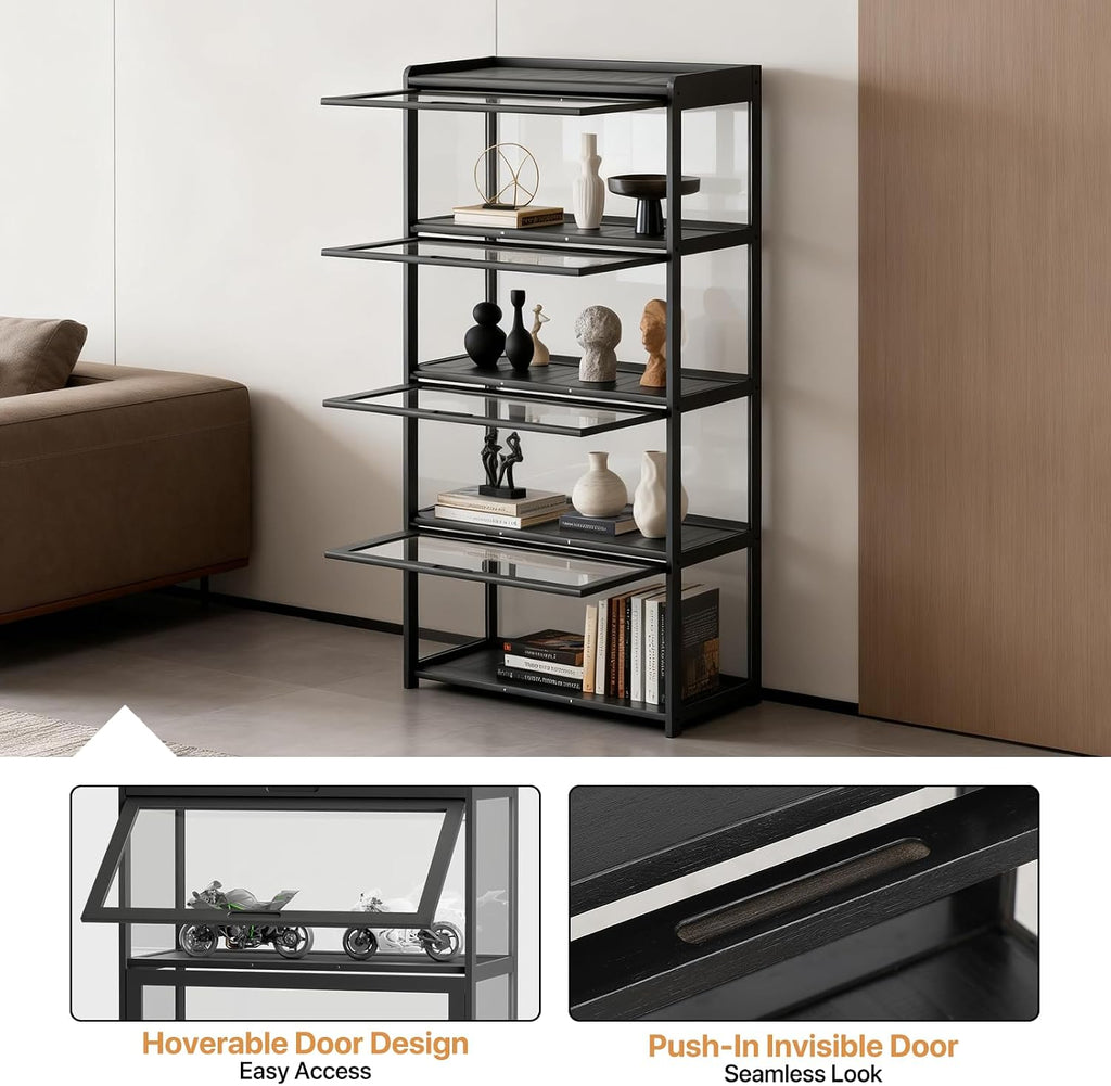 Athena Collection Curio Display Cabinet, 4-Tier Acrylic Display Case 55' Tall Display Cabinet for Collectibles Figures Trophy for Living Room Office and Bedroom- Black