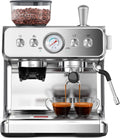(2026 Upgrade) Espresso Machine with Grinder, Expresso Coffee Machines with Built-in Anti-Clog Coffee Grinder/Milk Steam Wand/Frother, Expresso Machines for Home Perfect Cappuccino & Latte-Silver