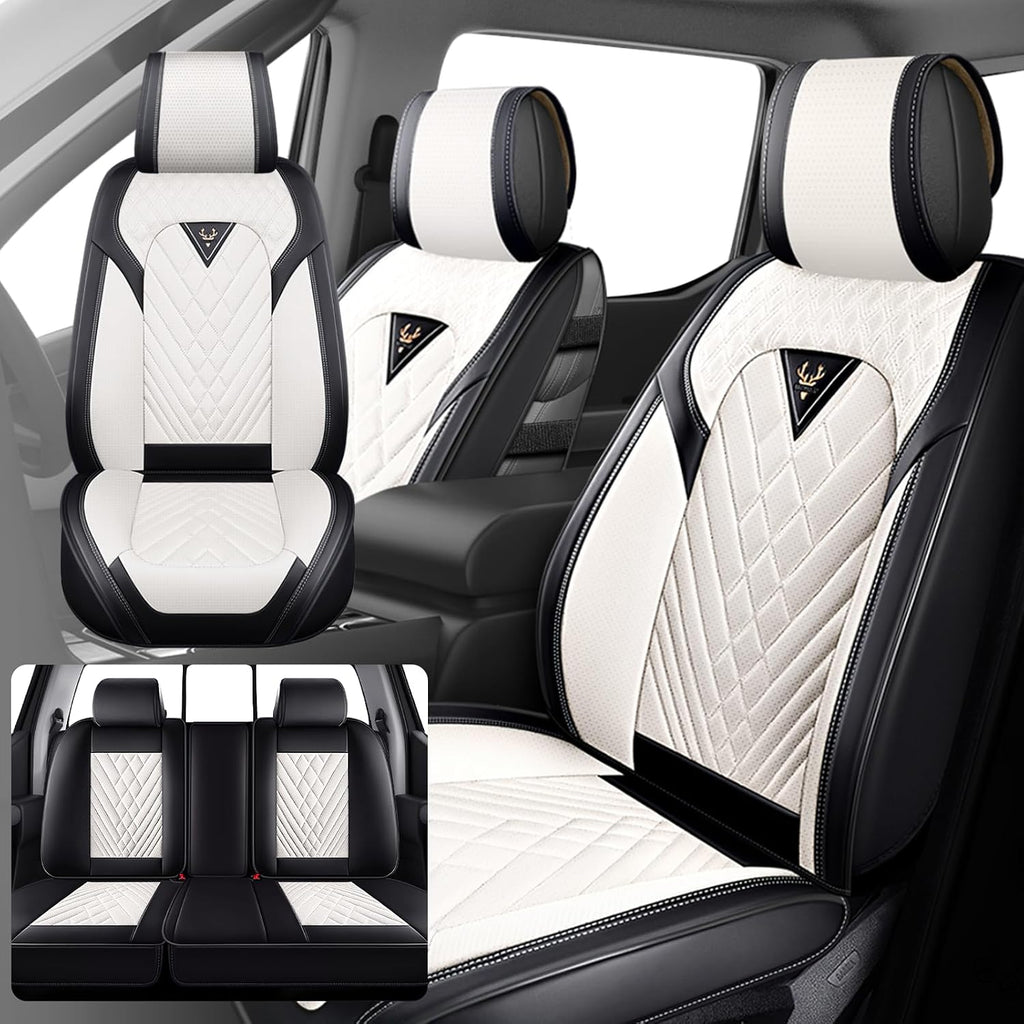 Fit for Ford F250 2011-2026 Seat Covers, Fashion Sport Seat Cover with Waterproof Leather, Airbag Safe Design Seat Protector (5 Front Seat Standard, Black White)