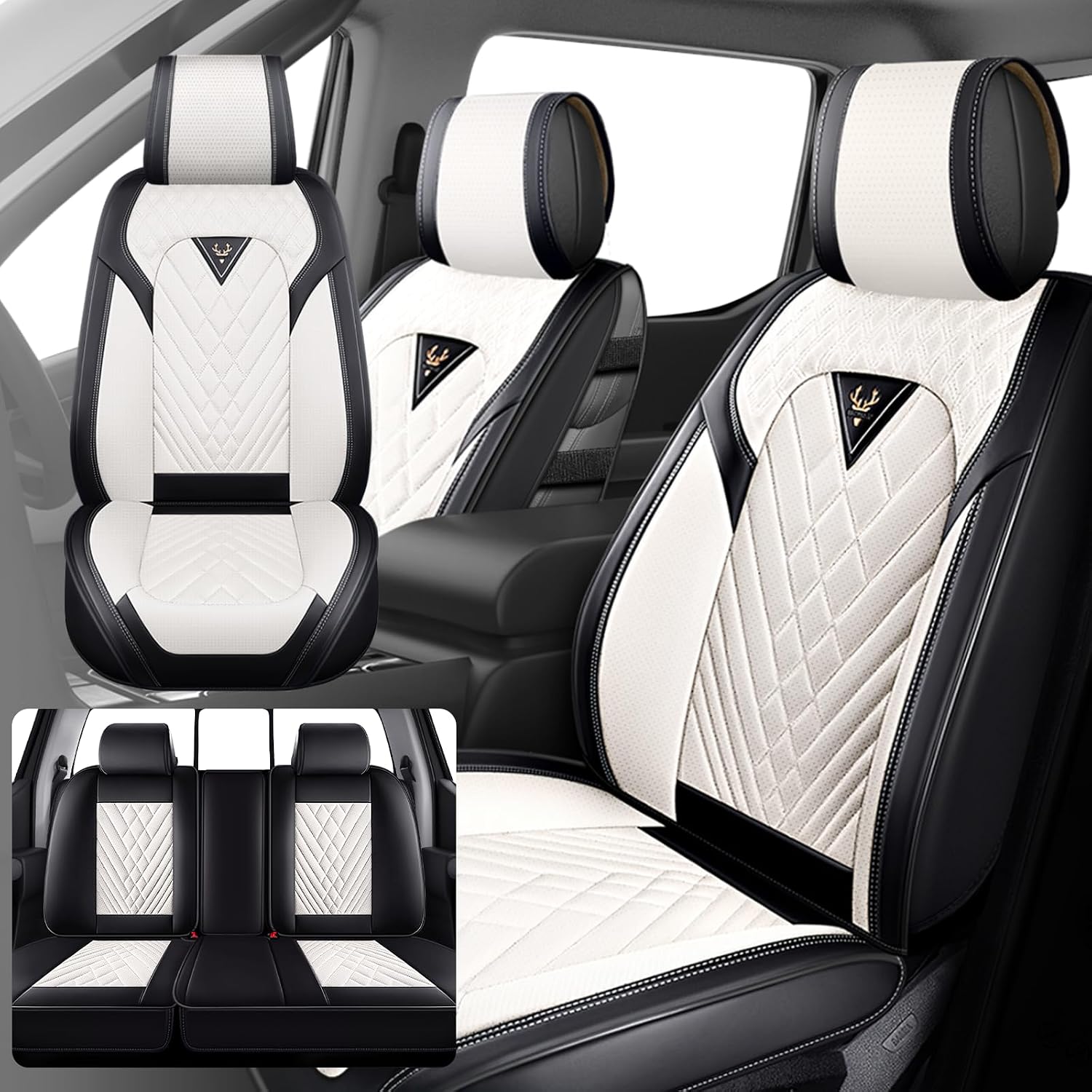 Fit for Ford F250 2011-2026 Seat Covers, Fashion Sport Seat Cover with Waterproof Leather, Airbag Safe Design Seat Protector (5 Front Seat Standard, Black White)