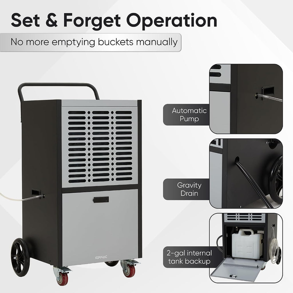 290 Pints Commercial Dehumidifier for Basements & Industrial Spaces – Built-In Pump, Drain Hose, Continuous Operation, 2-Speed Fan, 24000 Sq Ft Coverage