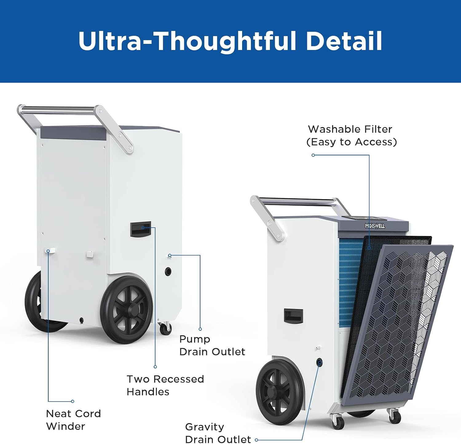 260 Pints Commercial Dehumidifier with Pump and Drain Hose for Basements, Heavy Duty Commercial Grade Dehumidifiers for Large Spaces, Warehouse, Industry Water Damage Unit, Auto Defrost