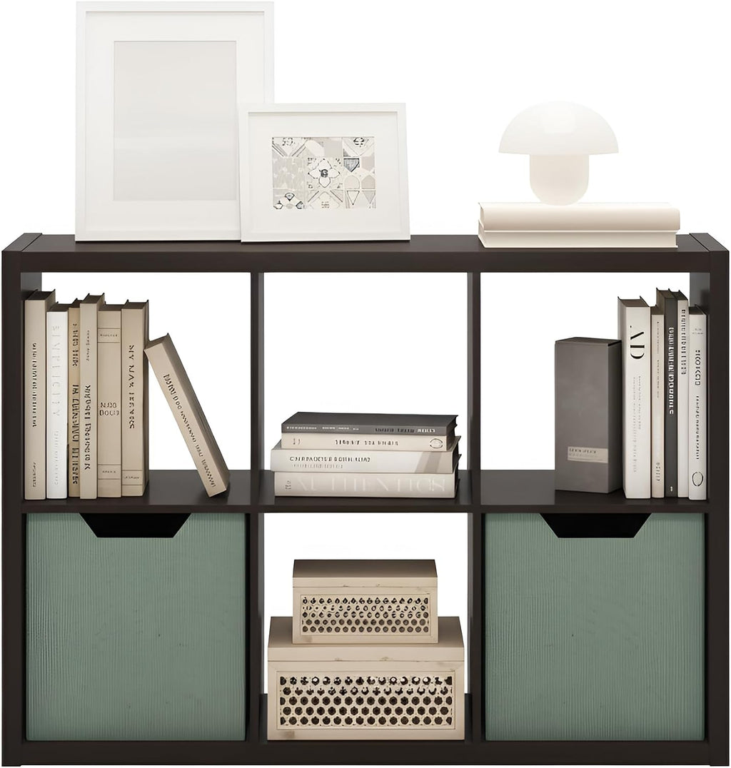 Furinno Cubicle Book Shelf, 6-Cube Bookshelf, Extra Thick Frame Horizontally & Vertically Reversible Bookcase with Open Back, 14.6' x 44' x 30', for Living Room, Bedroom, Home Office, Black Dark Oak