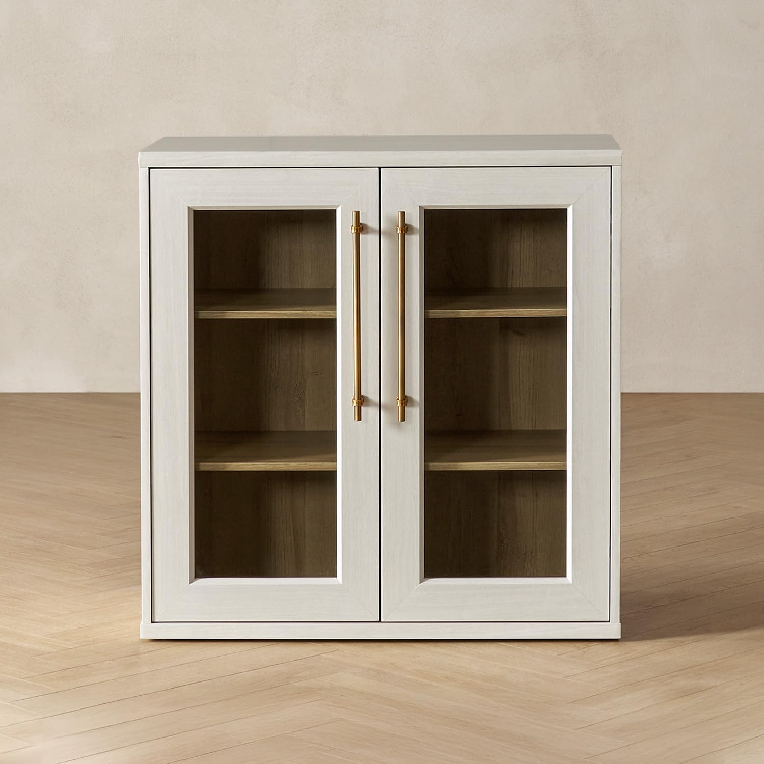 mopio Blake Storage Cabinet, Small Modular Accent Display Sideboard Buffet Cabinet with Storage, Media Console Credenza, for Kitchen, Coffee Bar, Pantry, Living Room (White Oak Acrylic, Single)