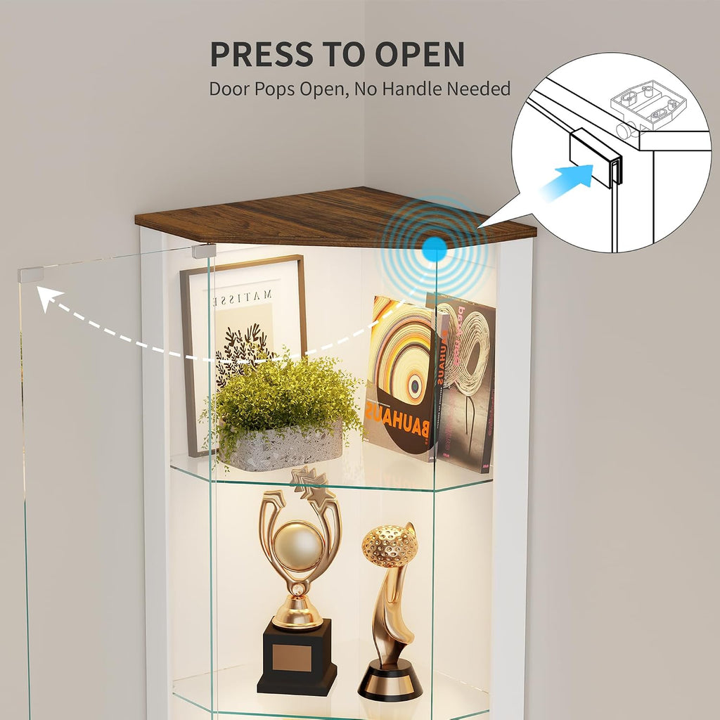 HNEBC 69' Tall Curio Display Cabinet with Glass Door and Movable Shelves,Corner Bookcase with LED Human Sensor Lights,5-Tier RGB Display Case for Collectibles,Bedroom Living Room