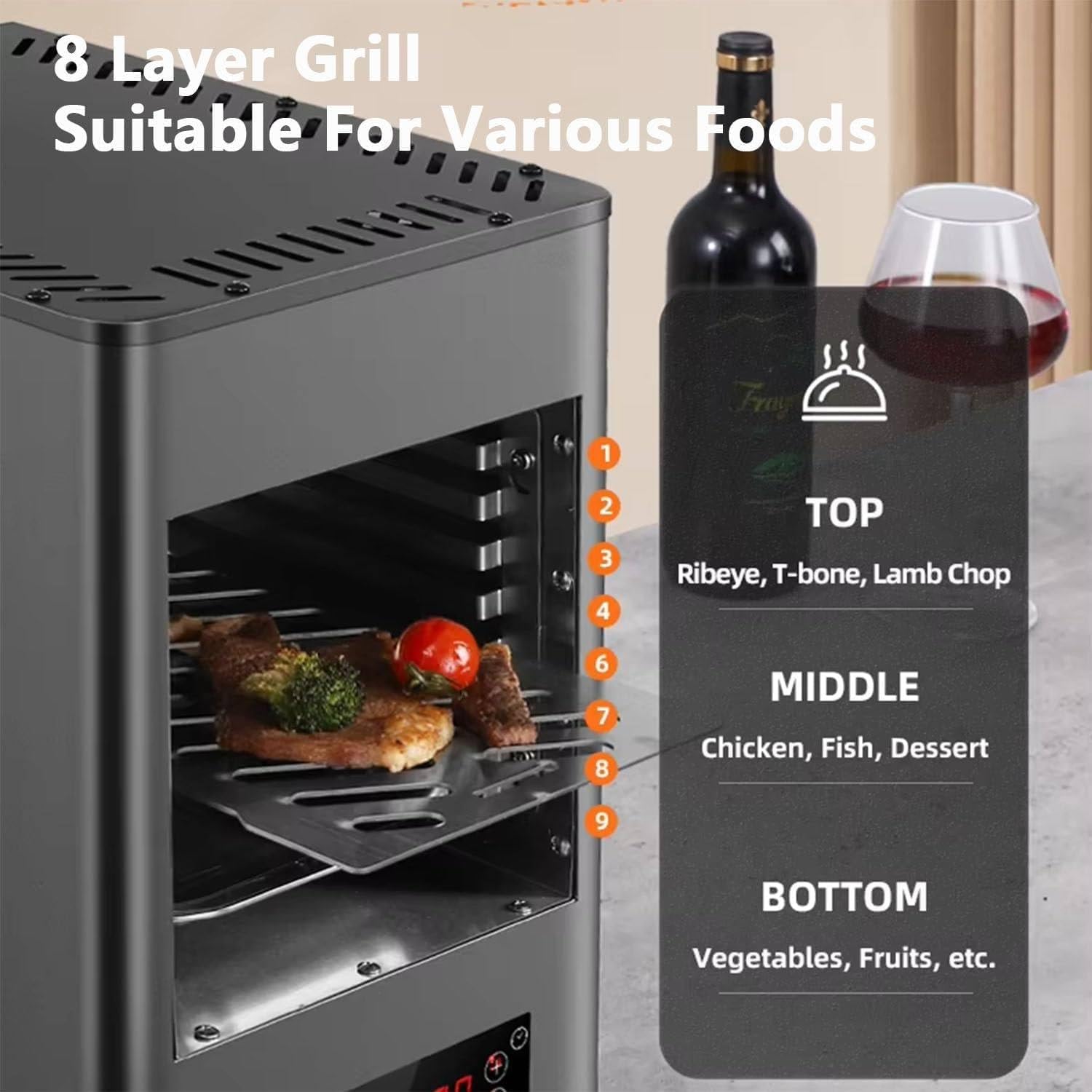 1700W Smokeless Electric Steak Broiler, Portable Indoor BBQ Grill with Timer & Temp Controller, Stainless Steel Steak Cooking Machine for Meat Burger Pizza (1 Grill+1 Tray+1 Clip),A