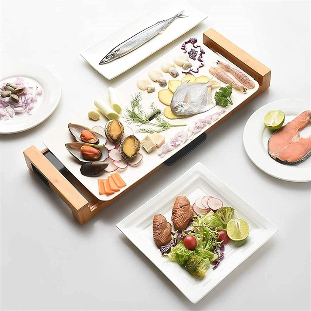 Electric Grill Indoor Portable Electric Grill, Ceramic Grill Household Electric Grill Grill Pot Electric Bakeware Large (Color : White)