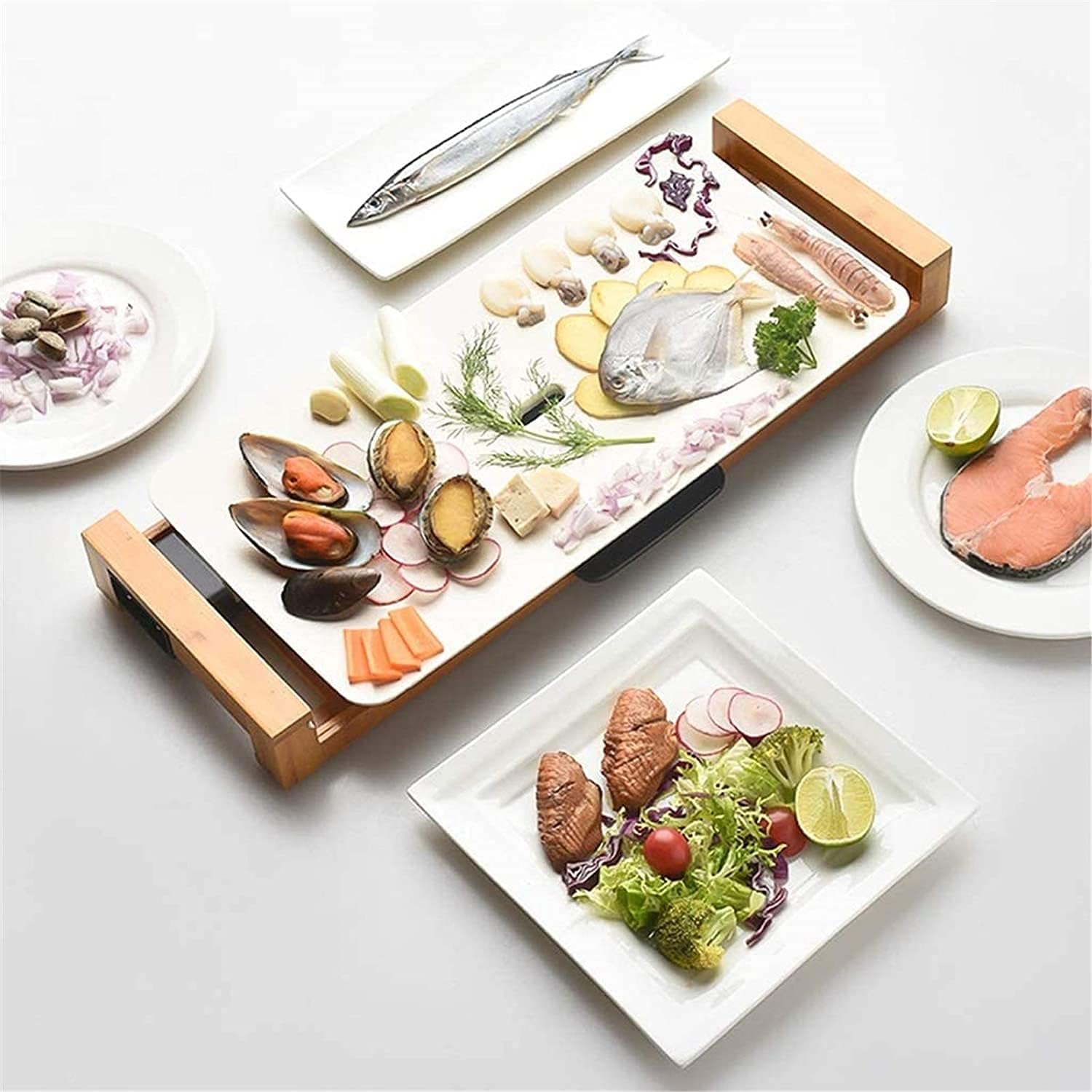 Electric Grill Indoor Portable Electric Grill, Ceramic Grill Household Electric Grill Grill Pot Electric Bakeware Large (Color : White)