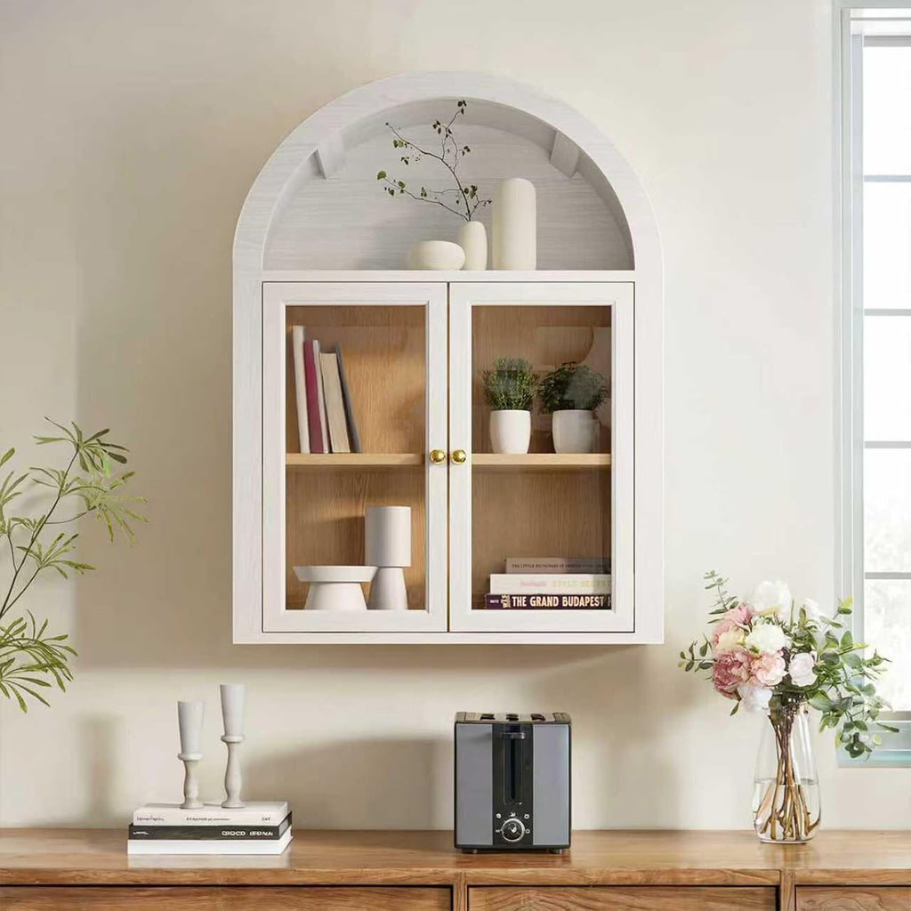 Furnaza Arched Wall Mounted Medicine Cabinets with Tempered Glass Doors,Bathroom Cabinet with Adjustable Shelf for Kitchen,Living Room