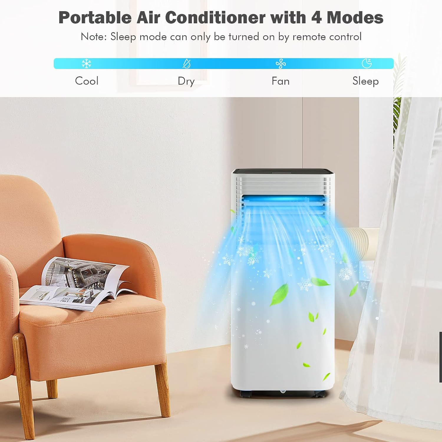 ARLIME Portable Air Conditioners, 8000 BTU Air Unit Cools up to 230 sq. ft. Freestanding Air Cooler w/Fan & Dehumidifier, Remote Control, Window Mount Kits for Home Office, White+Black