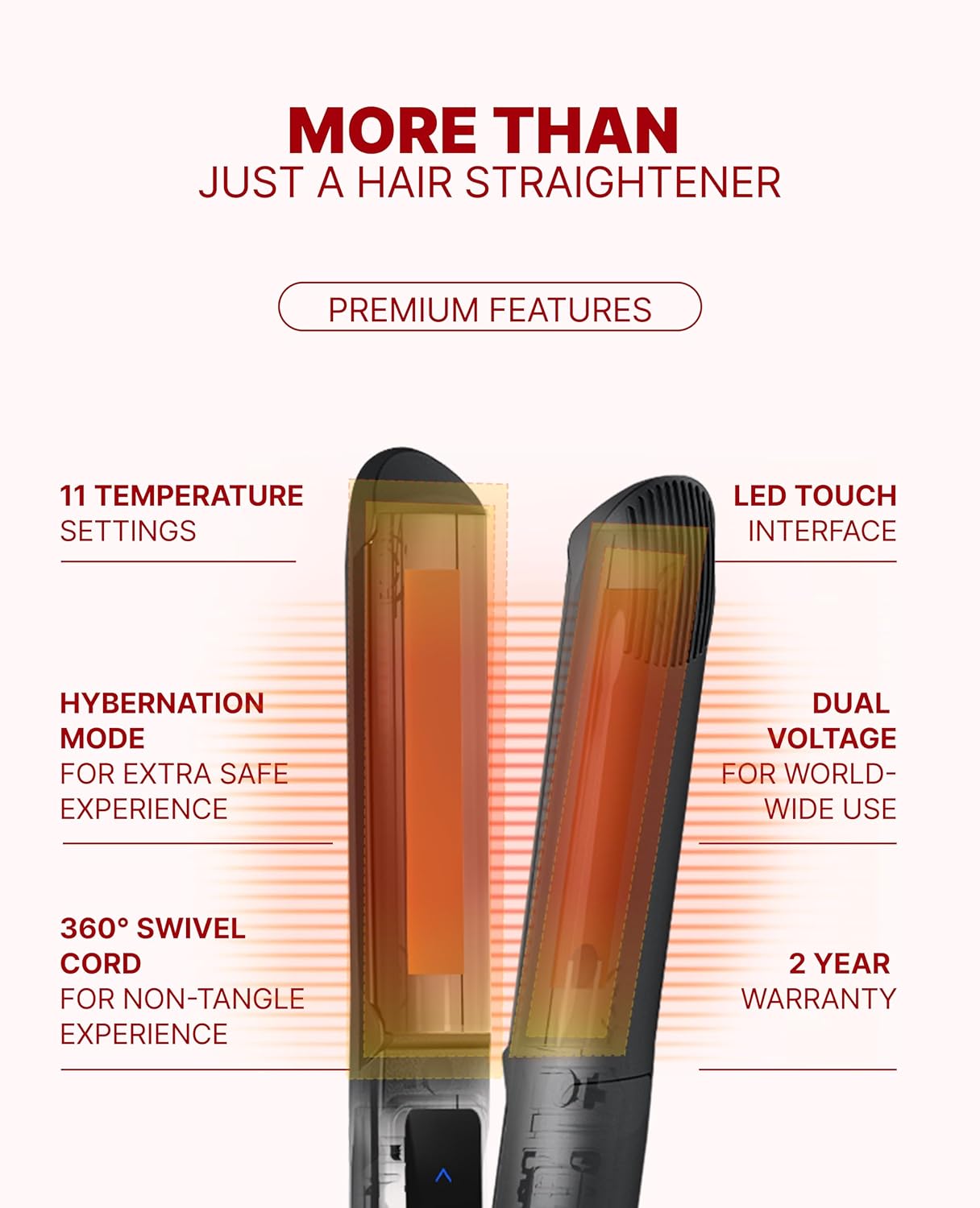 GLAMPALM GlamMuse 1' | All-Ceramic Flat Iron Infused with Vita-C, Salon Results with Less Heat Damage, Trusted by K-Pop Hair Stylists, Dual Voltage Hair Straightener, Silk Press | GP201T