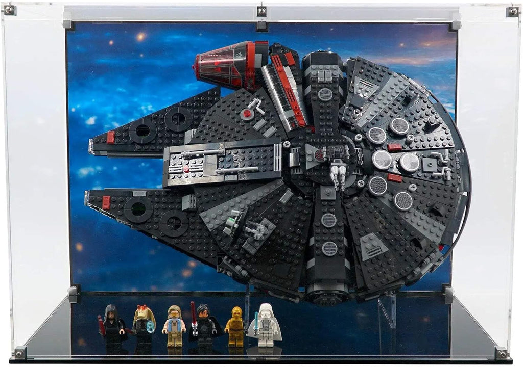 Display Case Compatible with Lego Set 75389 - The Dark Falcon - Acrylic Dustproof Showcase with Pre-Printed Background - Set Not Included