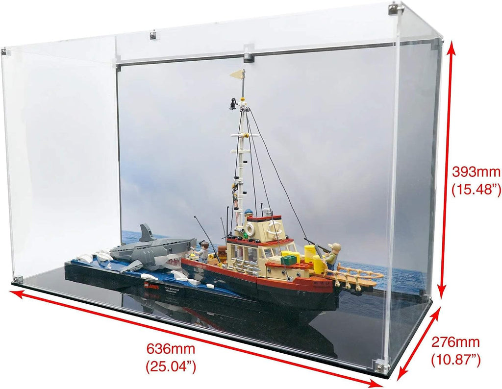 Display Case Compatible with Lego 21350 - Jaws - Acrylic Dustproof Showcase with Pre-Printed Background - Set Not Included