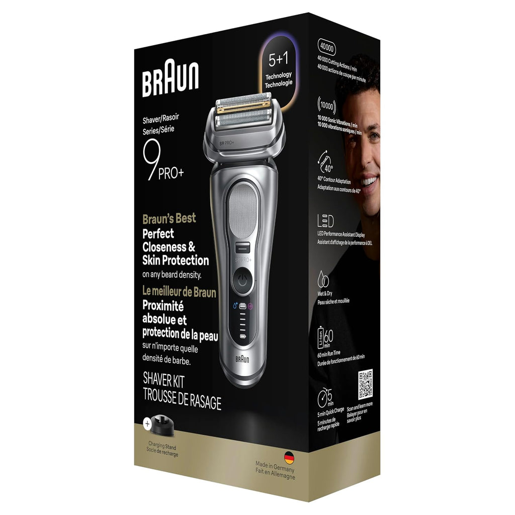 Braun Electric Razor for Men Series 9 PRO+ Electric Foil Shaver with Precision Trimmer, Charging Stand, Face, Beard Clippers, 9617s