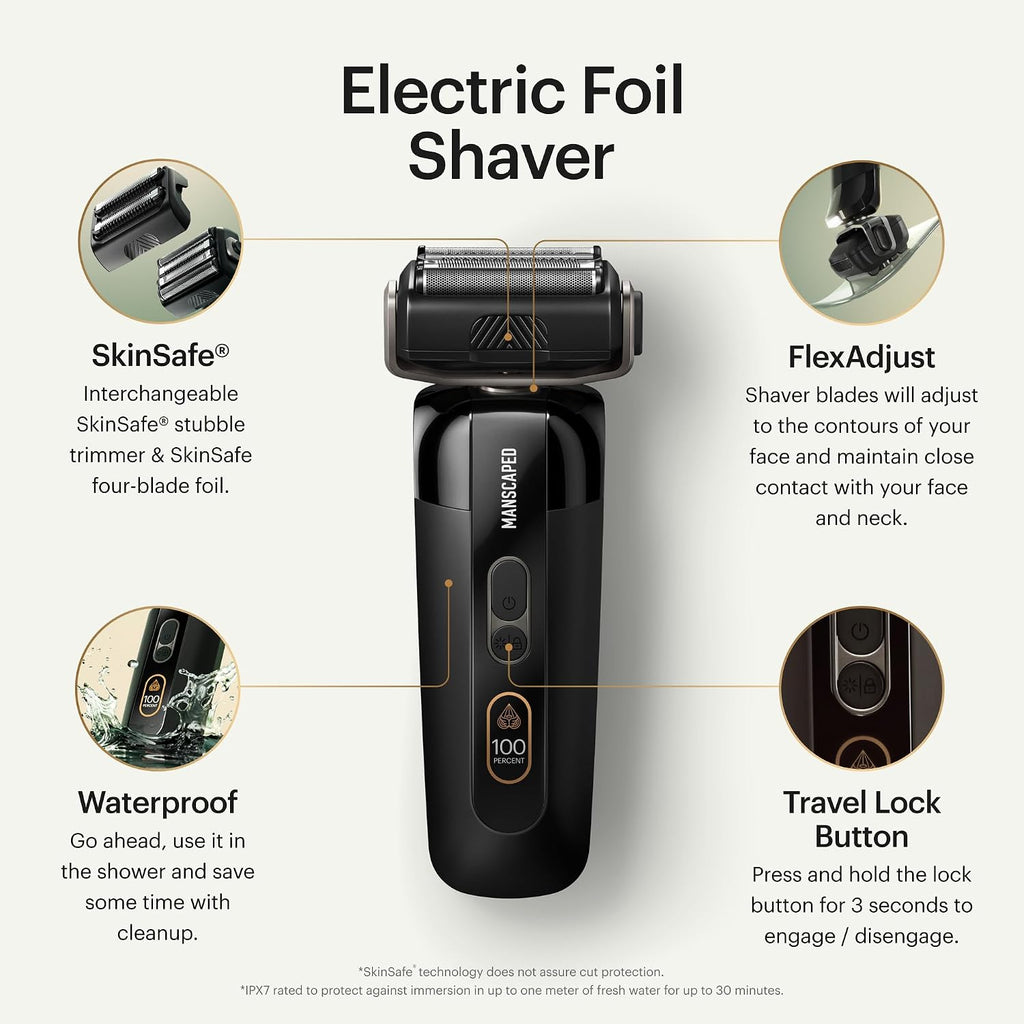 MANSCAPED® The Chairman™ PRO Package - Men's Electric Face Shaver with Two Interchangeable Blades, SkinSafe® Four-Blade Foil & Stubble Trimmer, Power Shave Gel, Face Shave Soother Aftershave