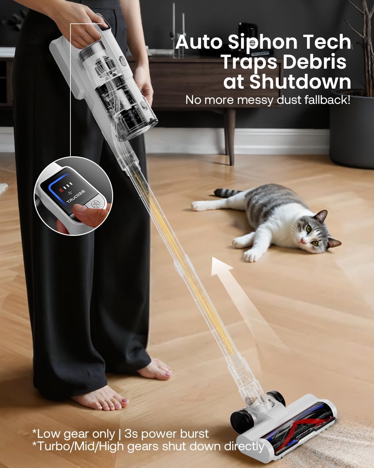 Cordless Vacuum Cleaner for Home, Upgraded 60Kpa Powerful Suction Pet Hair Vacuum with 70min Runtime, Green LED Light for Hardwood Floors & Carpet, Self-Standing Rechargeable Stick Vacuum, Grey-white