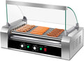 Happygrill Hot Dog Roller Machine, Electric Sausage Grill w/ 18 Hot Dog, 7 Non-Stick,Removable Stainless Steel Drip Tray and Glass Hood Cover,Commercial Household Hot Dog Grill Cooker