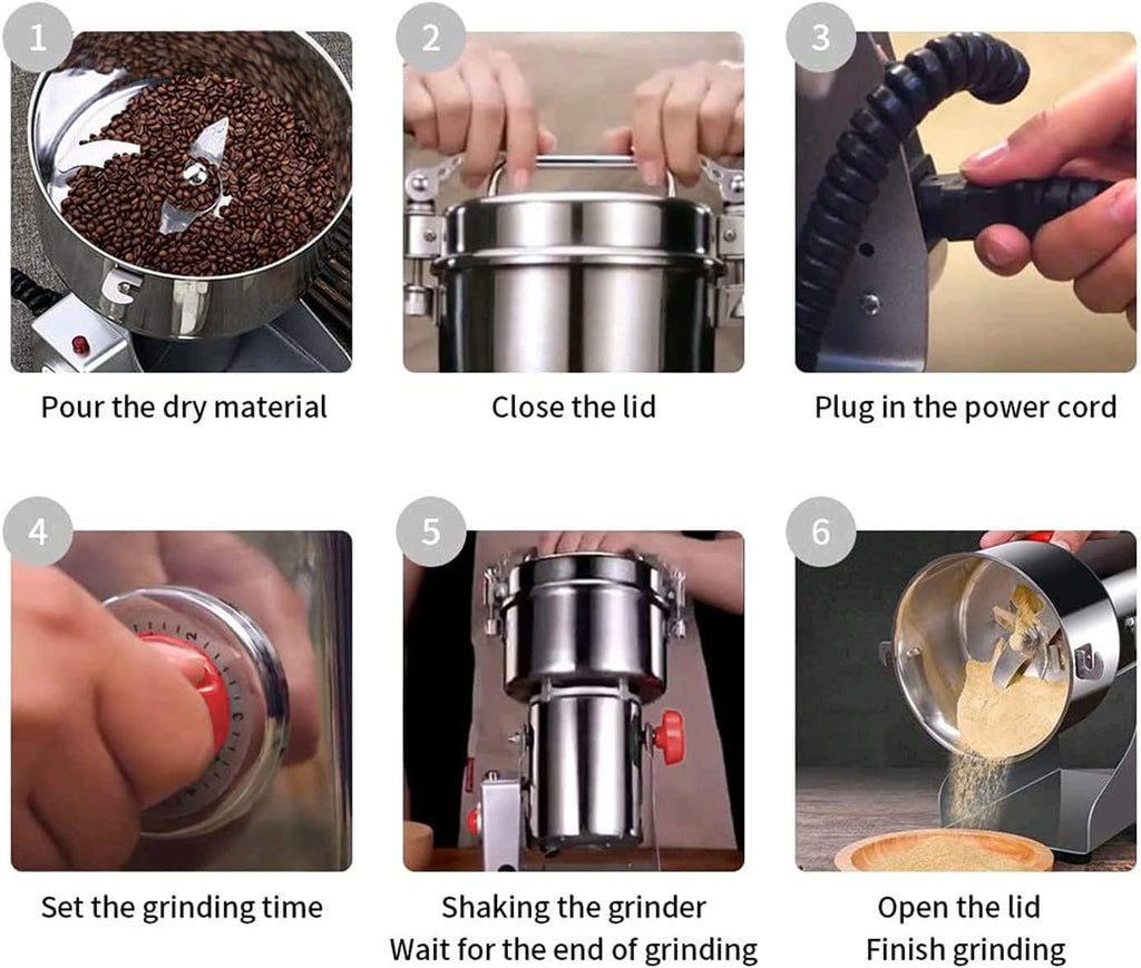 Electric Grain Grinder Mill 1000g High-speed Spice Herb Mill Commercial Powder Machine for Dry Cereals Grain Herb Spice Coffee Corn Bean (1000g Stand Type)