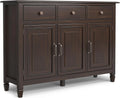 SIMPLIHOME Connaught 51-inch Wide Solid Wood Storage Cabinet in Chestnut Brown for the Entryway, Mudroom, 3 Drawers and Adjustable Shelves, Traditional Style, Space-Saving Design