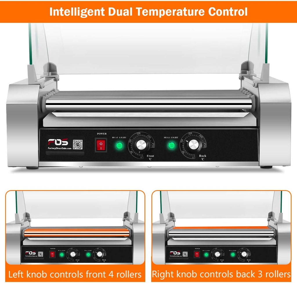 Safstar Commercial 18 Hot Dog 7 Non-Stick Roller Machine, Electric Hot Dog Sausage Grill Cooker Machine with Removable Stainless Steel Drip Tray & Glass Hood Cover, Countertop Hot Dog Roller Warmer