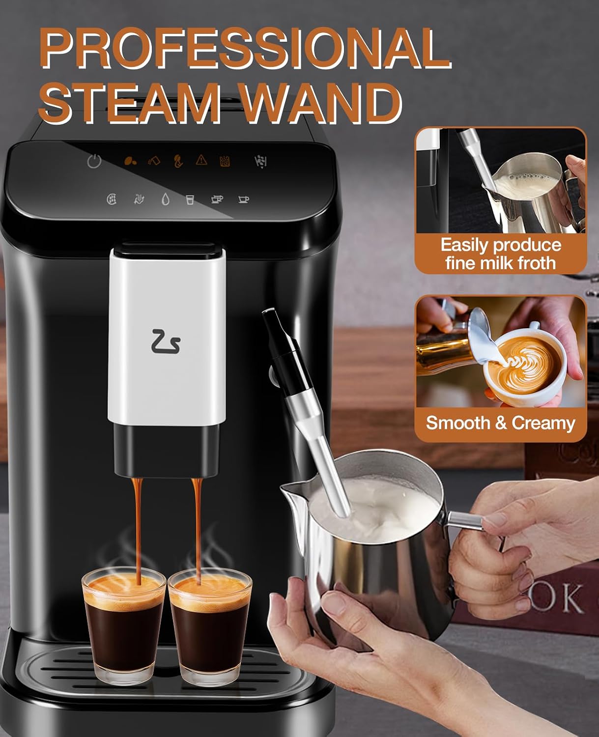 Fully Automatic Coffee Machine, 20 Bar Professional Espresso Machine with Grinder & Milk Frother, 1-15 Adjustable Grind Size Levels, 1.5L Water Tank, Cappuccino & Latte Machine for Home
