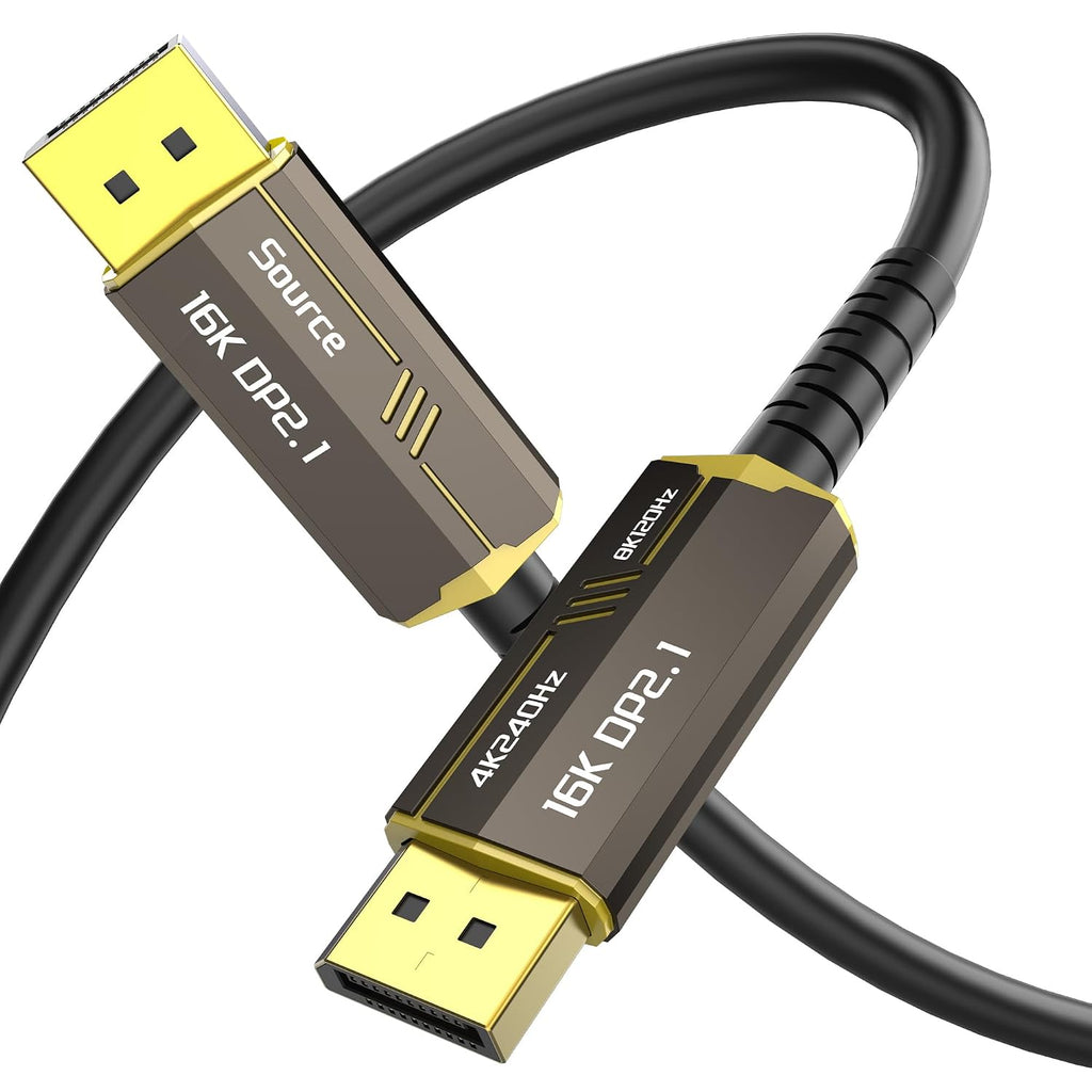 Fiber Optic DisplayPort Cable 2.1 80ft, 16K Fiber DisplayPort 2.0 Cable Supports 54Gbps [16K@30Hz, 8K@60Hz, 4K@240Hz] Supports FreeSync and G-Sync Technologies for Gaming Monitor Graphics PC