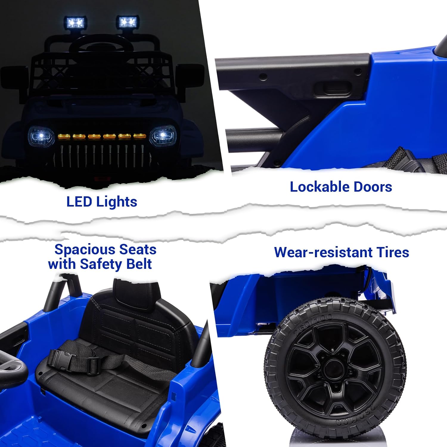 12V Ride On Car for Kids Electric Vehicle Toddlers Battery Powered Truck Car Toy with Remote Control, 4-Wheel Suspension, Battery Display, LED Lights, Music, for Boys Girls, Dark Blue