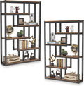 Tribesigns 6-Shelf Industrial Bookshelf Set of 2, Vintage Etagere Bookcase, 69 Inch Tall Storage Display Staggered Shelves with Sturdy Metal Frame for Home Office, Dark Walnut