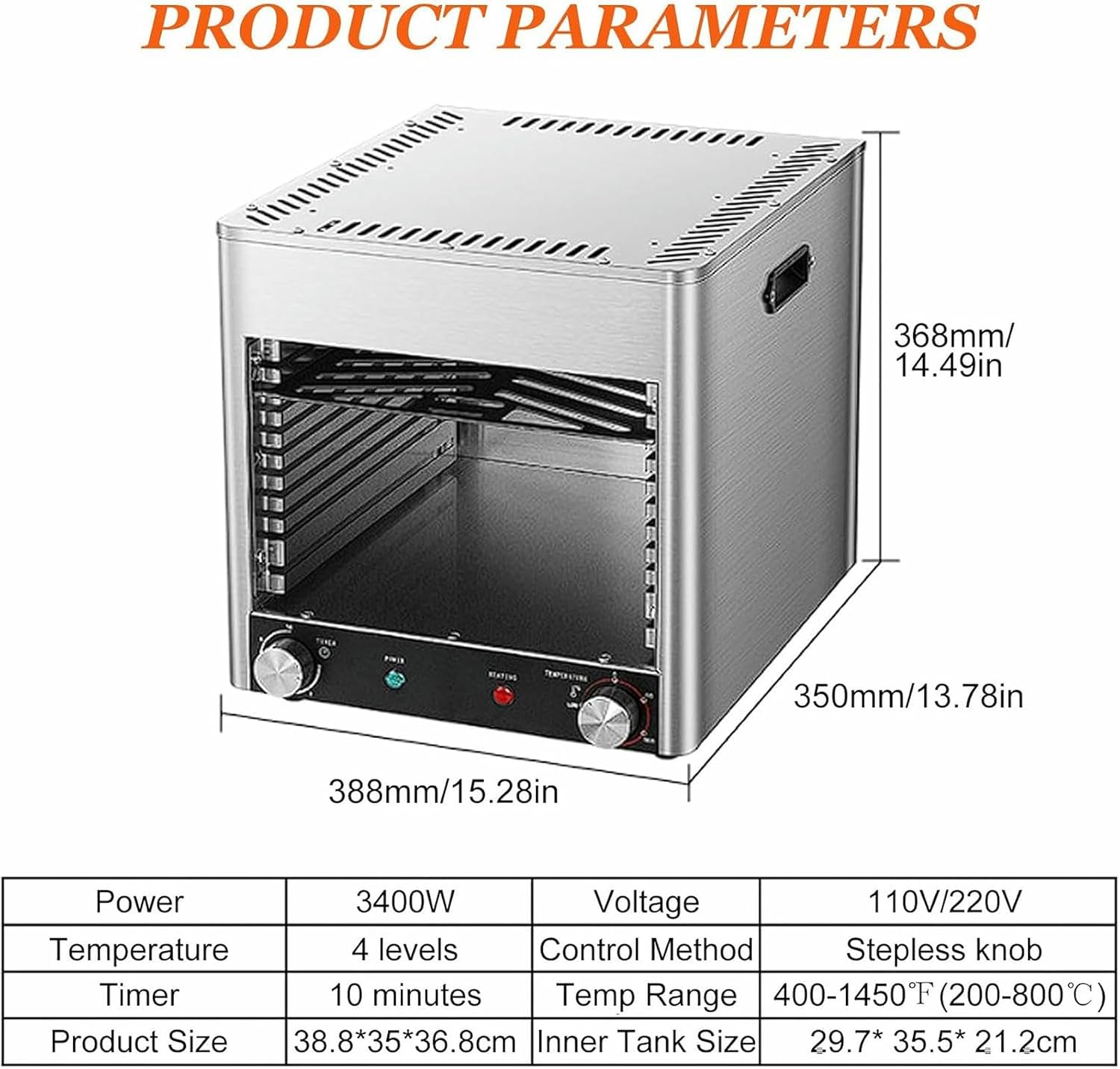 Small Steak Oven, Portable Indoor Broiler, 1500°F Stainless Steel Barbecue Grill with 6/8-Tier Adjustable Rack, Steak Cooker Machine for BBQ,110V