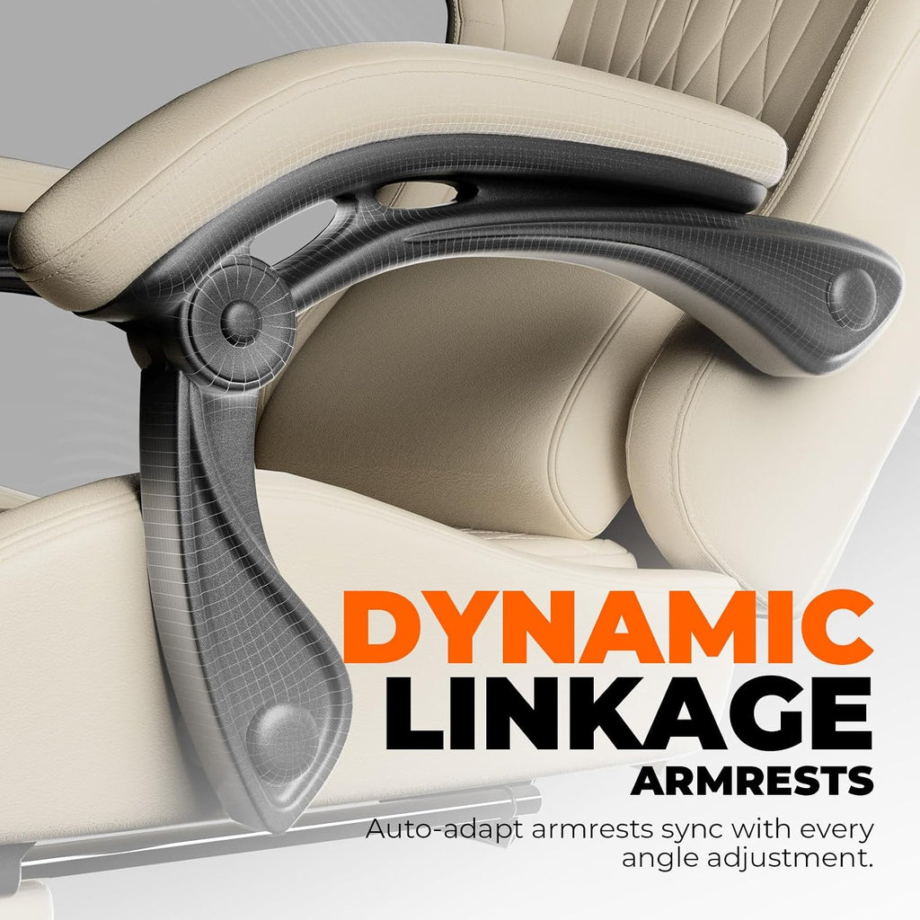 GTPLAYER ACE-PRO Music Gaming Chairs – Built-in Speakers, App Support & Bluetooth Control, Computer Game Chairs with Footrest for Adults, Ergonomic Reclining Silla, Linkage Armrest, Cream