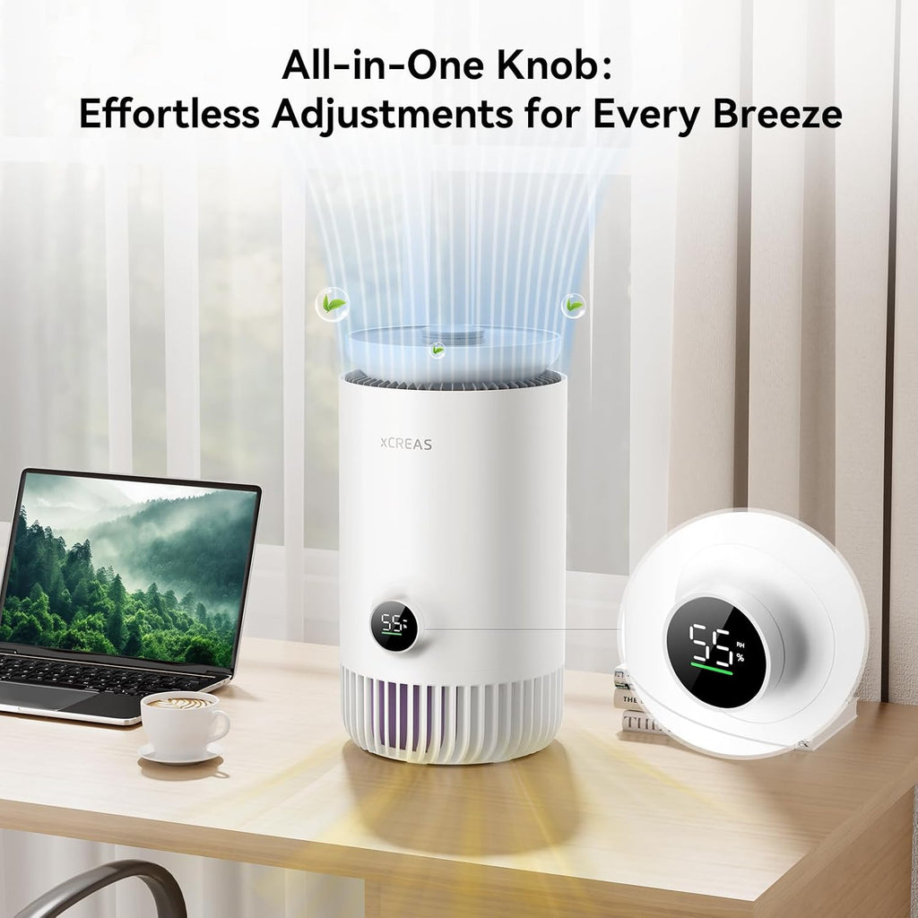 Humidifier and Air Purifier in One, Evaporative No-Mist HEPA Air Purifier & Humidifier Combo for Bedroom, 0.8-Gal Top-Fill Water Tank, Ultra-Quiet 23dB