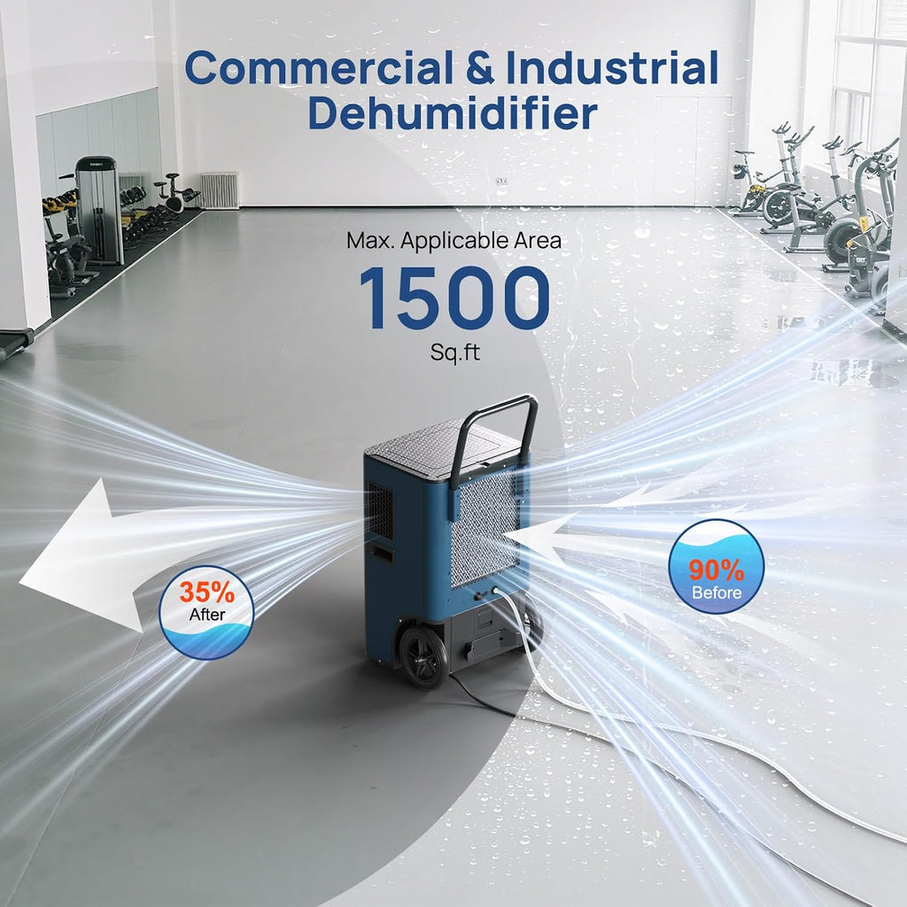 ARGENDON 145 Pints Commercial Grade Dehumidifier with Pump and Drain Hose, Large Heavy Duty Basement Dehumidifiers for Industrial Use, Water Damage Restoration，5-Years Warranty