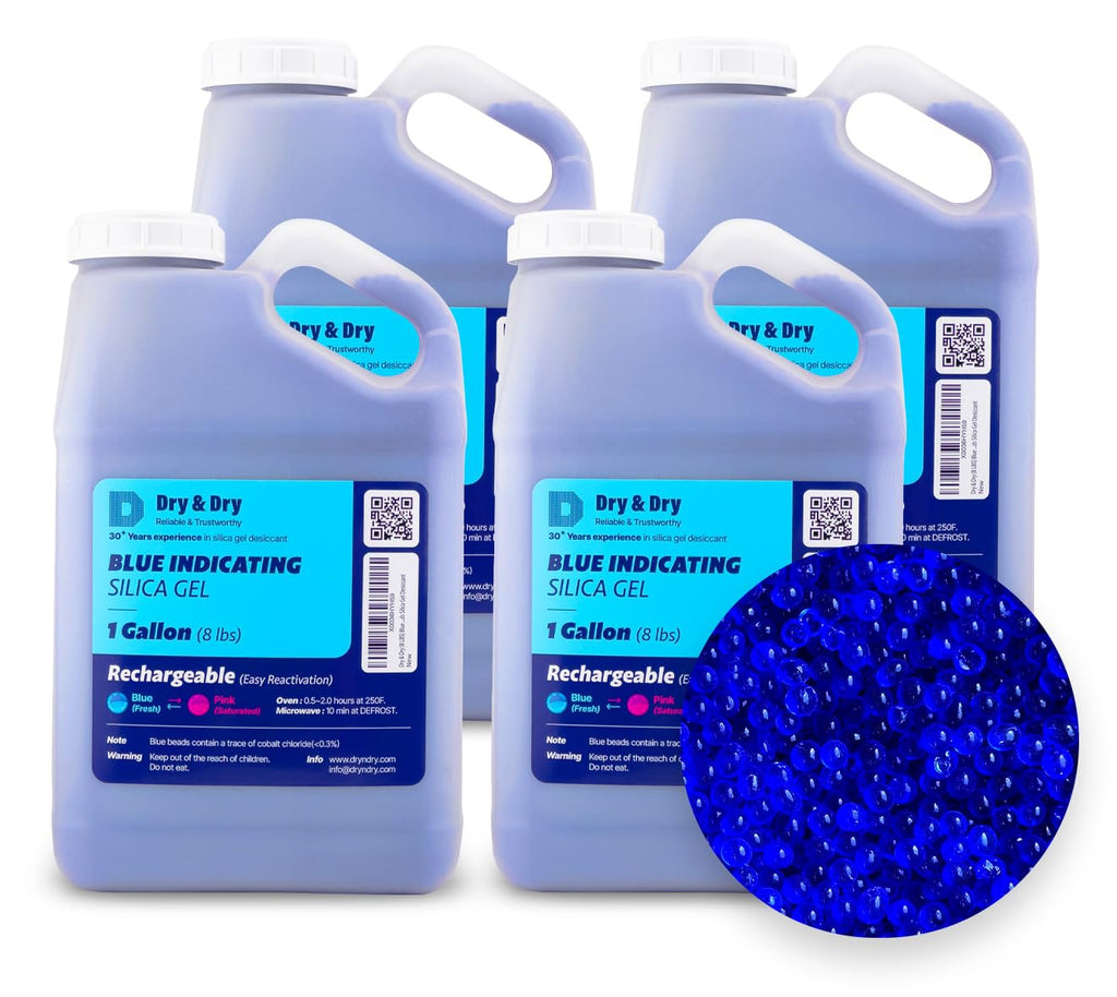 Dry & Dry [32 LBS] Blue Indicating Silica Gel Beads Desiccants (Industry Standard 3-5 mm) - Reusable Desiccant Beads Silica Beads(Blue to Pink) Silica Gel Bulk