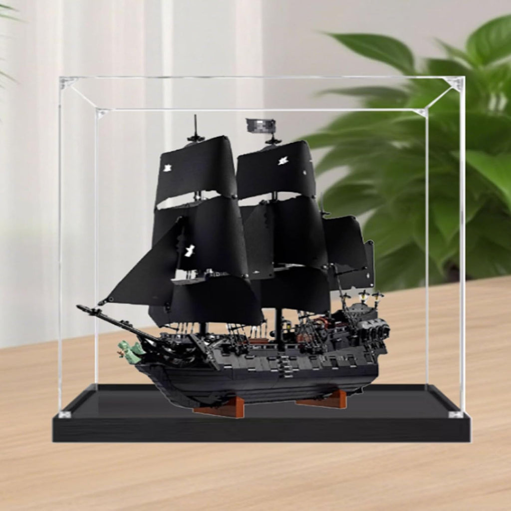 Dustproof Clear Acrylic Display Case,Designed for Lego 10365 Caribbean Pirate Ship Model Dustproof Box, Storage Box(Model Kit Not Included) (Black Base 2mm)