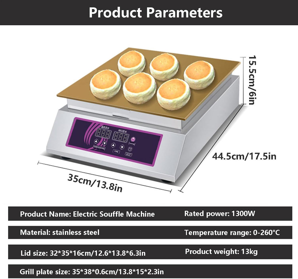 1300w Electric Machine Waffle Maker Commercial Electric Griddle with Gloves, Electric Contact Grill with Temperature Display + Time Display, for Desserts,