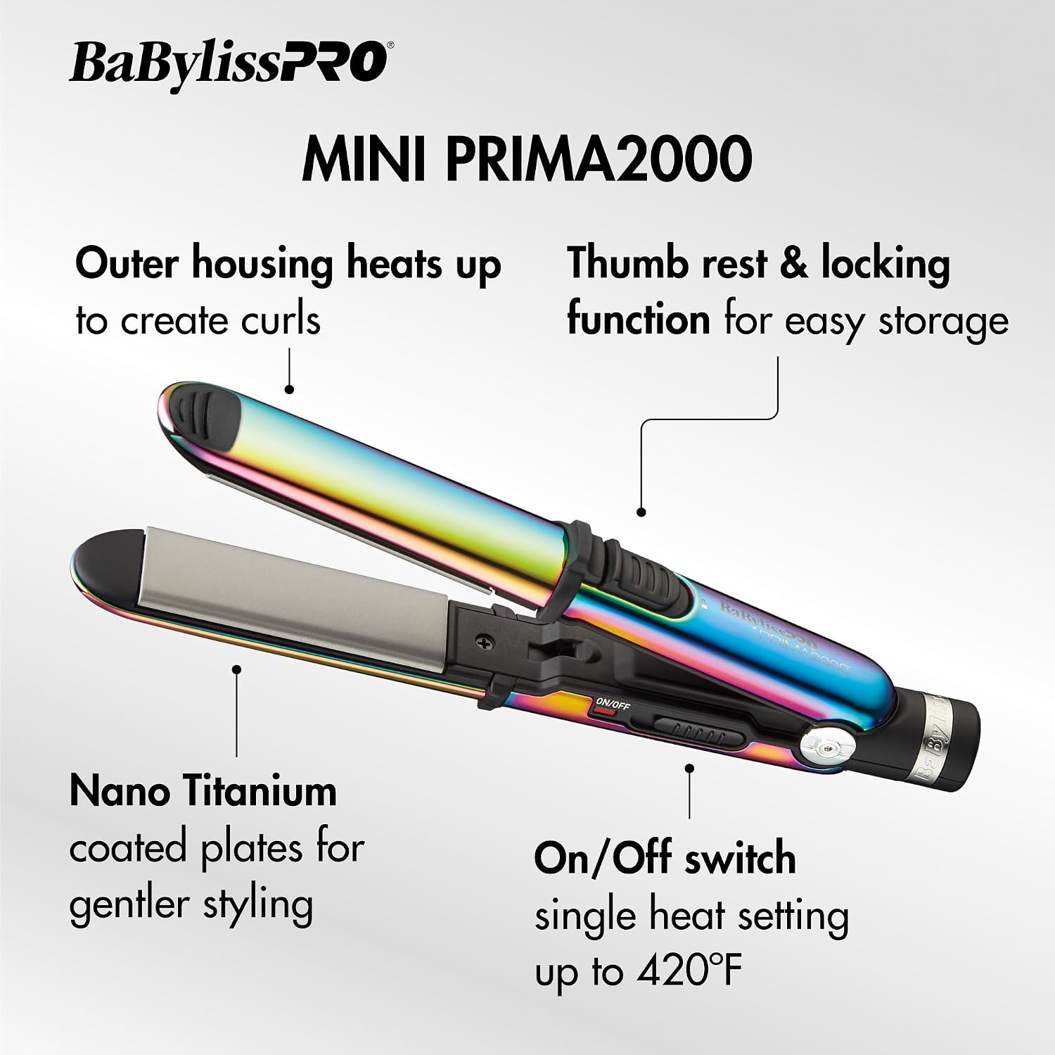 BaBylissPRO Nano Titanium Prima Ionic Hair Straightener – Professional Flat Iron & Curling Iron in One for Stylists, Pro Styling Hair Tool